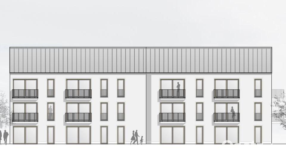 West-Ansicht der Wohnbauprojekts des Landkreissiedlungswerks in der Heideckerstraße in Neustadt/WN. Bild: Weidner Architekten/exb