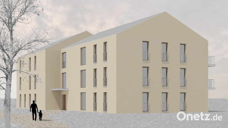 Ost-Ansicht der Wohnbauprojekts des Landkreissiedlungswerks in der Heideckerstraße in Neustadt/WN. Bild: Weidner Architekten/exb