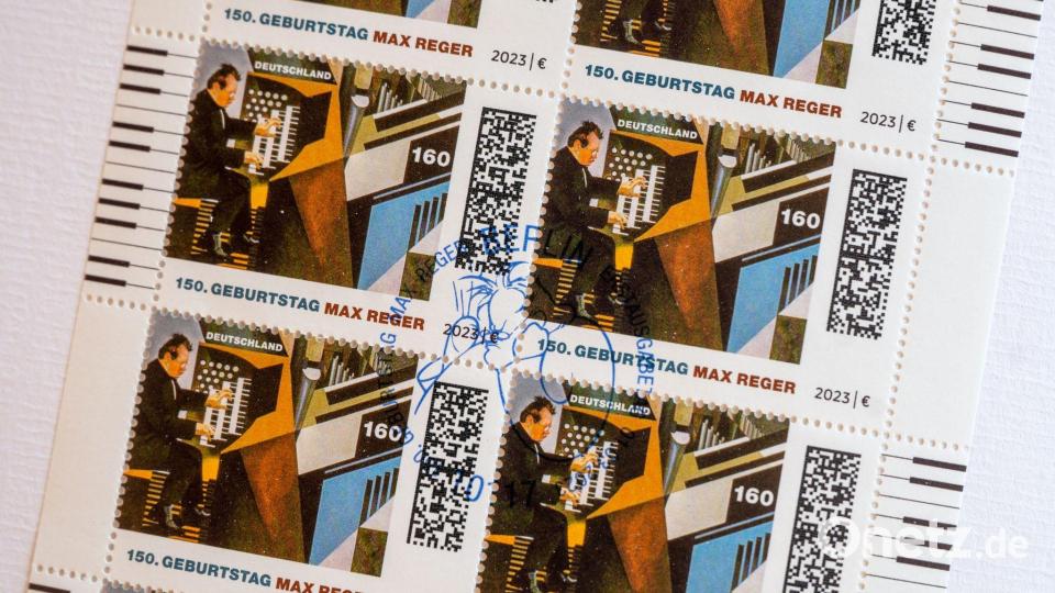 160-Cent-Sonderbriefmarken zum 150. Geburtstag des Komponisten Max Reger. Bild: Armin Weigel/dpa