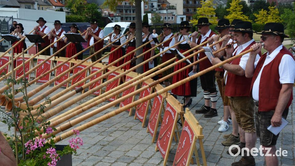 Eine willkommene Abwechslung beim Tag der Blasmusik boten die Großkonreuther Alphornbläser. Bild: jr