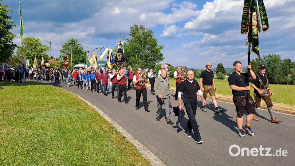 Am Festzug beteiligten sich viele Vereine mit ihren Fahnenabordnungen. Bild: exb