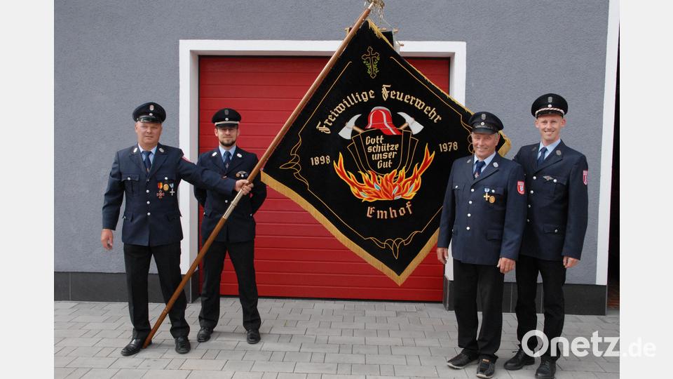 Die FF Emhof kann auf eine 125jährige Vereinsgeschichte zurückblicken. Von links Helmut Werner, Peter Werner, Michael Rödl, Stefan Dirmeier. Bild: pop