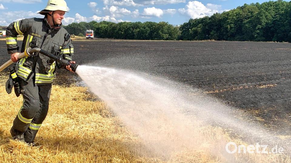 Die Feuerwehr Neunkirchen löscht ein brennendes Feld. Bild: Gabi Schönberger