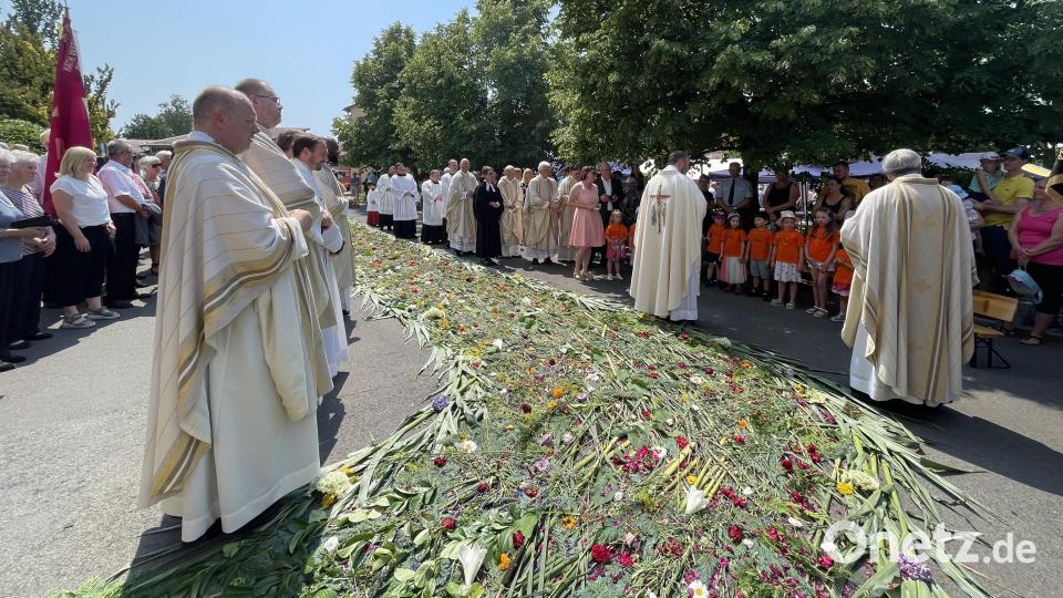 Den Weg zum Primiz-Gottesdienst schmücken viele fleißige Hände mit Blumen und Blüten. Bild: Maria Schlögl/exb