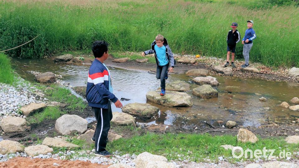 Der Steinsteg über den Steinwaldbach macht den Kindern besonders viel Freude. Bild: bsc