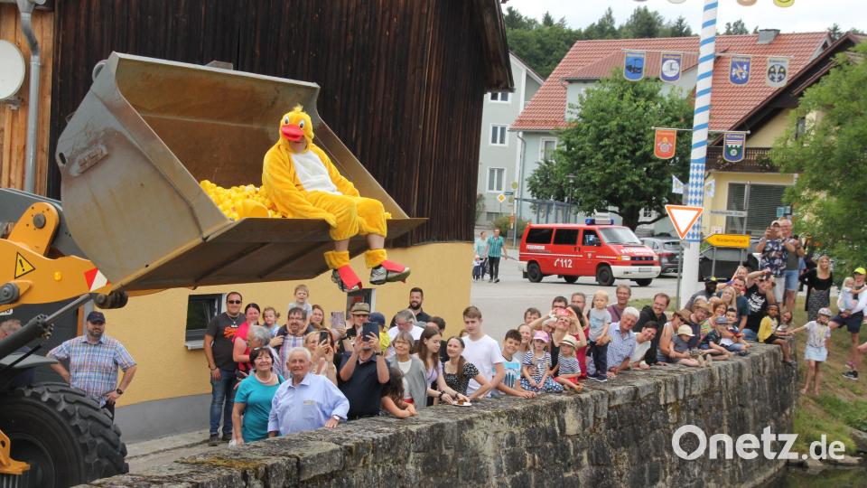 &quot;Oberente&quot; Gerhard Haberl ist nicht ganz wohl in seiner Haut. Ob der Laderfahrer vergessen hat, dass er mitten unter den Enten sitzt und ihn mit ins Wasser befördert? Bild: frd