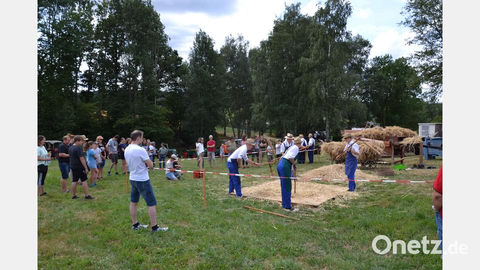 Das Dreschen mit dem Dreschflegel wie zu Großvaters Zeiten wurde vorgeführt. Bild: gi