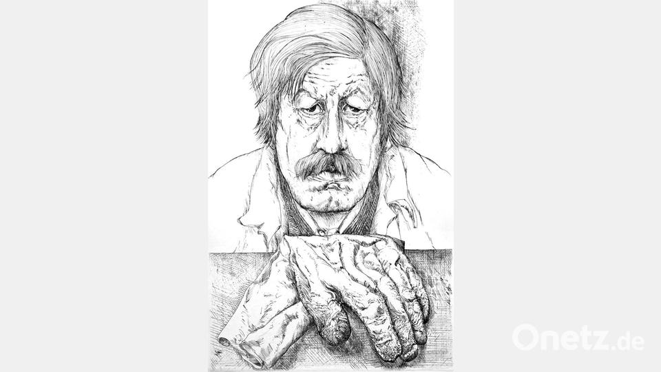 Günter Grass: &quot;Mit Handschuh nachdenklich&quot; Bild: Günter und Ute Grass Stiftung/exb