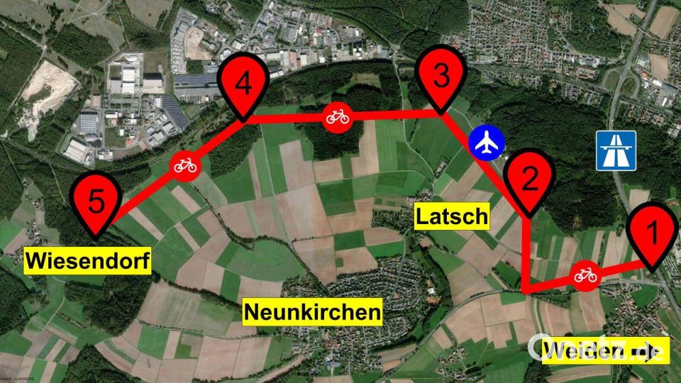 Das sind die Stationen der Biotop-Radtour, wie sie Hans Babl erklärt. Grafik: kmo (Quelle: Hans Babl)