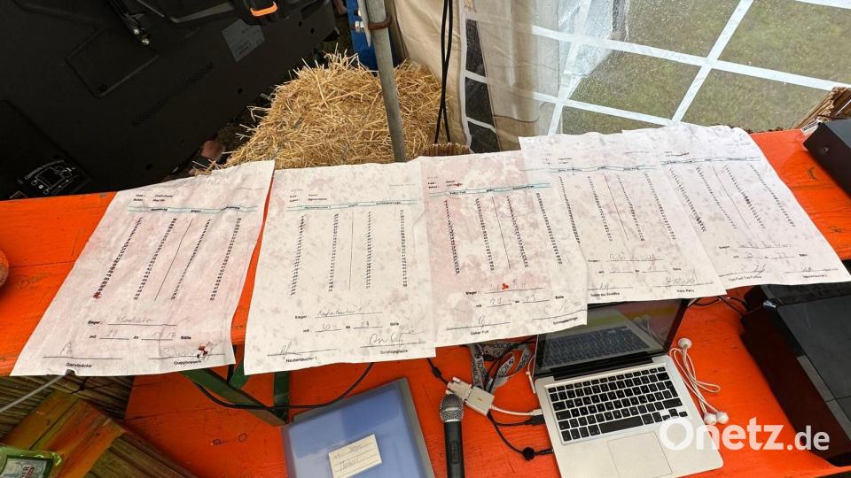 Die Spielergebniszettel waren nur bedingt wetterfest. Bild: Michael Klement