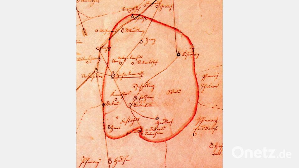 Diese Skizze mit der ehemals recht großen Pfarrei Hohenkemnath stammt aus der Zeit um 1850.
Quelle: Landgericht älterer Ordnung, StAA Nr.419. Repro: Josef Schmaußer