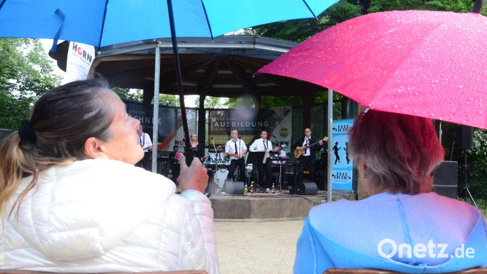 Wenigstens die Band steht im Trockenen. Bild: Kunz
