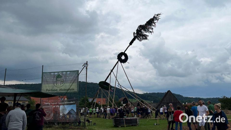 Zum Baumaufstellen waren zahlreiche Helfer gekommen. Bild: lei