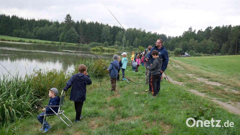 Beim Schnupperfischen am Mathesenweiher bei Eslarn beteiligen sich viele Kinder und Jugendliche. Bild: gz