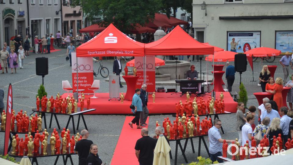 Die Installation "Unser Max" schafft ein beeindruckendes Bild vor dem Alten Rathaus in Weiden. Bild: Kunz