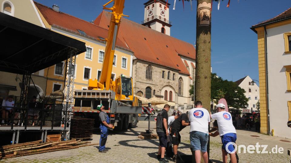 Der Kran macht es möglich: In zehn Minuten stand der mächtige Baum sicher Loch. Bild: ge
