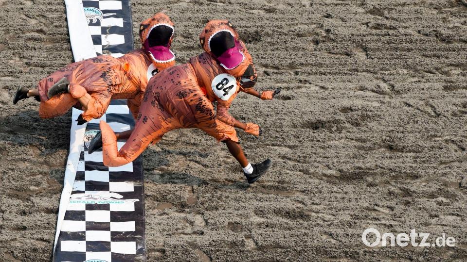 Am Ende gab es ein knappes Finish beim T-Rex World Championship Race in Emerald Downs. Bild: Lindsey Wasson/AP