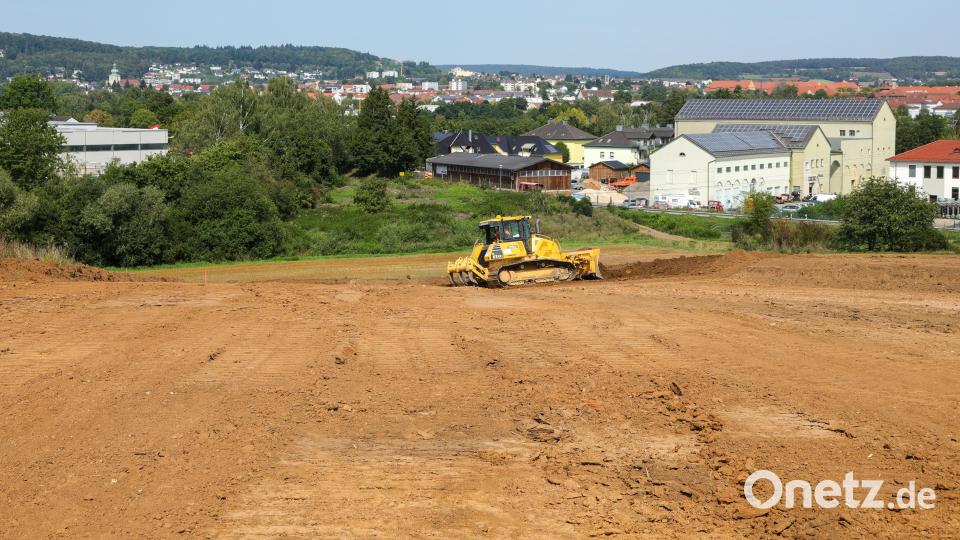 Hier läuft später einmal die Westumgehung auf Amberg zu: Gegenüber des alten Drahthammerbahnhofs, ziemlich genau an der Ortsgrenze zwischen Amberg und Haselmühl, wird in Vorbereitung der eigentlichen Straßenbauarbeiten gerade Humus abgetragen. Bild: Wolfgang Steinbacher