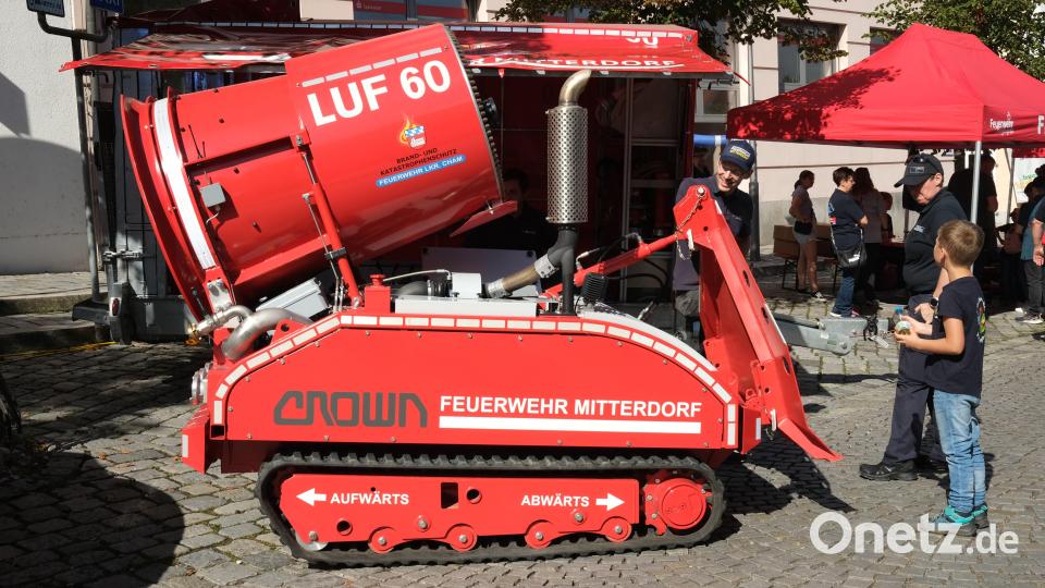 Die Feuerwehr Mitterdorf beteiligt sich am Blaulichttag mit diesem Raupenfahrzeug. Bild: Hirsch