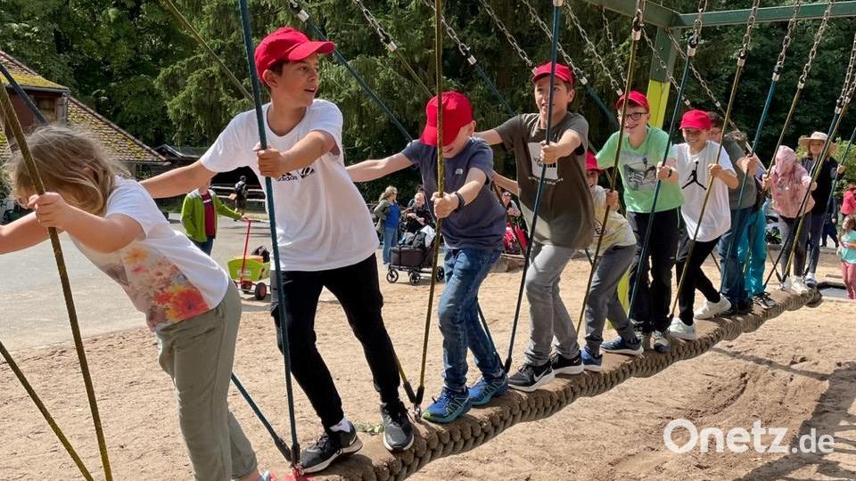 Auf dem Spielplatz im Nürnberger Zoo machten die Kinder aus Auerbach ebenfalls Station. Bild: pad
