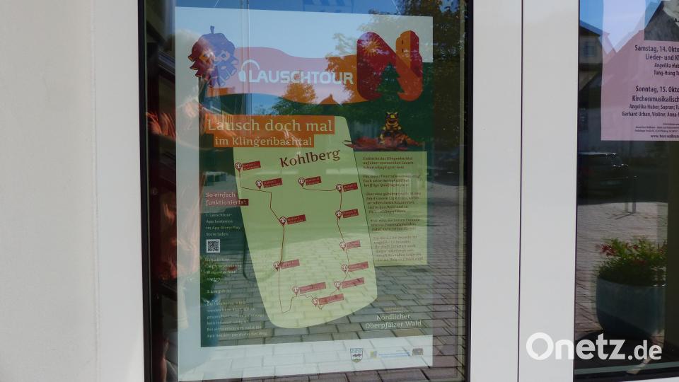 Ausgangspunkt für die Wanderung durch das Klingenbachtal ist am Rathaus, hier ist auch die Lauschtafel an der Eingangstür untergebracht. Bild: hme