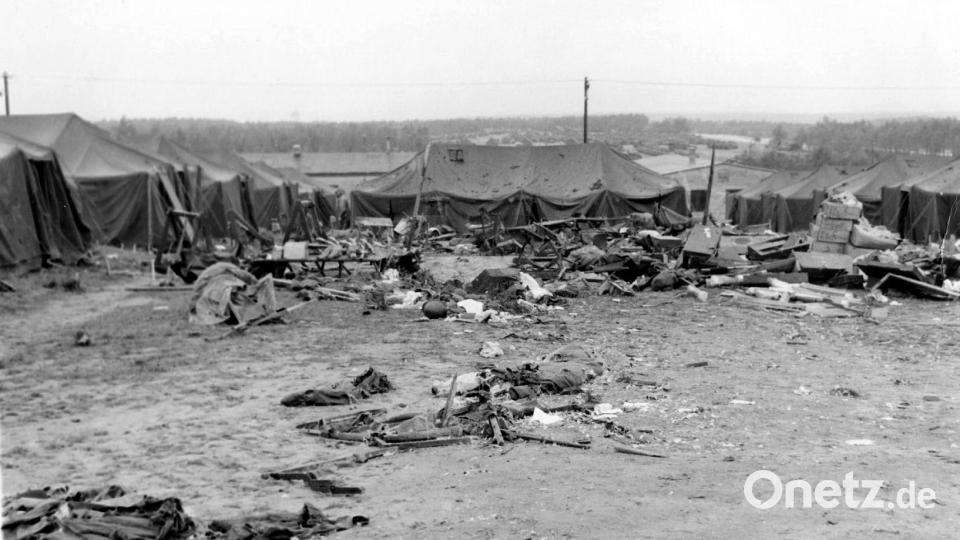 Ein Bild des Schreckens und der Verwüstung bot sich damals nach dem Einschlag einer Artilleriegranate in Zelte im Camp Kasserine, das Camp war viele Jahre Platz des deutsch amerikanischen Volksfests. Repro: mor
