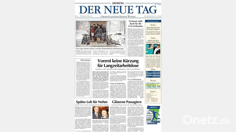 Der neue Tag vom 31. Mai 2006 präsentiert sich in einem deutlich anderen Erscheinungsbild als noch 10 Jahre zuvor. Bilder können jetzt farbig gedruckt werden, der Titelkopf ist modernisiert. Repro: Oberpfalz Medien