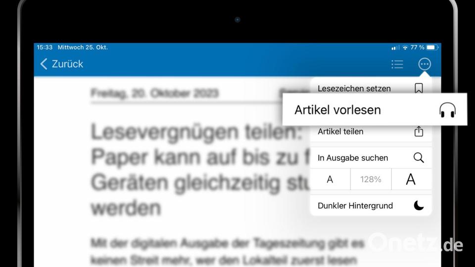Die Vorlesefunktion in der E-Paper-App im Detail. Screenshot: Laura Fröhler