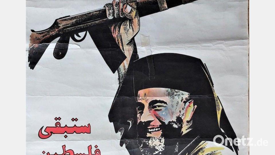 Propaganda-Plakat für Erzbischof Hilarion Capucci, der als Waffenschmuggler für die PLO verurteilt wurde. Bild: THE PALESTINE POSTER PROJECT ARCHIVES (PPPA)/exb