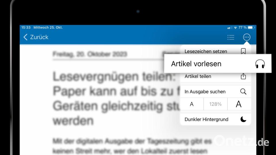 Die Vorlesefunktion in der E-Paper-App im Detail. Screenshot: Laura Fröhler