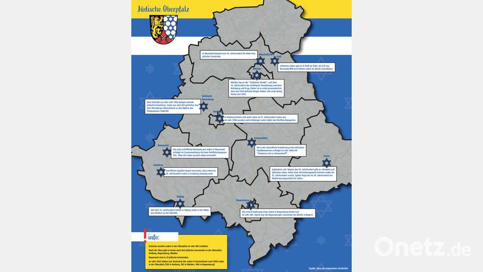 Historische Orte: Wo es in der Oberpfalz bereits jüdische Gemeinden gegeben hat. Grafik: Laura Fröhler