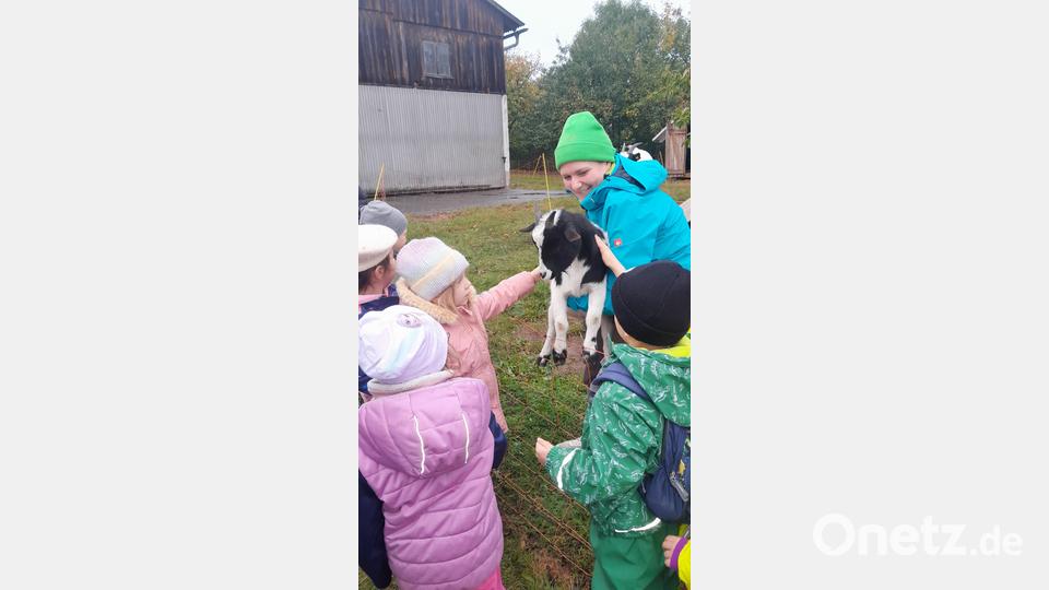 Bei der Hofführung mit Judith Zeitler vom Walerhof durften die Kinder auch die Ziege Lotti streicheln. Bild: exb