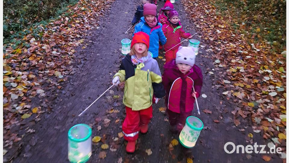 In Kainsricht zogen die Kinder des BRK-Waldkindergartens Räuberwald mit Laternenliedern in den Wald. Bild: BRK Waldkindergarten Räuberwald/exb