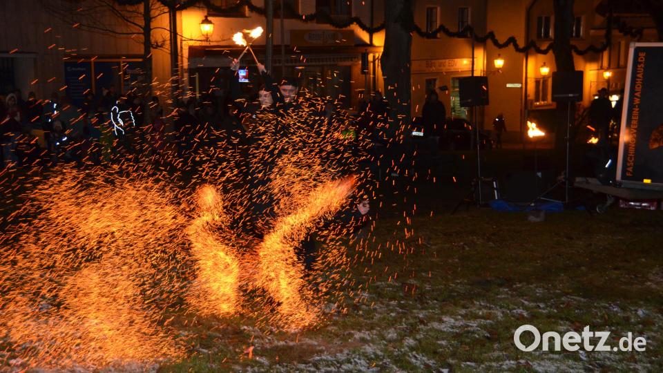 Einen spektakulären Auftritt legte wieder &quot;Public Surprise&quot; aus Waidhaus auf dem Areal vor dem alten Kriegerdenkmal hin. Trotz der Kälte ließen sie sich nicht beirren, leichtbekleidet vor das Publikum zu treten. Bild: dob