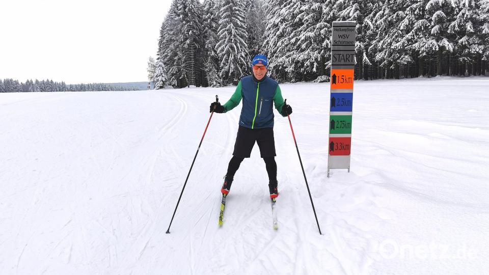 Im Ziel: Hans Hösl aus Oberviechtach ist ein Brettlfan. Bild: Portner