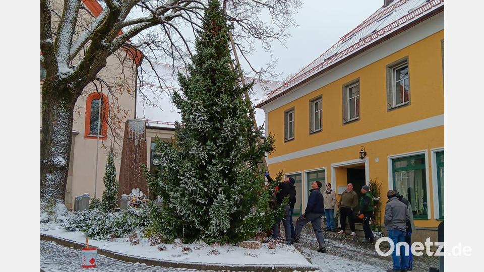 Alle Jahre wieder: Der OWV Waldthurn stellt den &quot;Christbaum für alle&quot; auf dem Marktplatz auf Bild: Helmut Gollwitzer/OWV