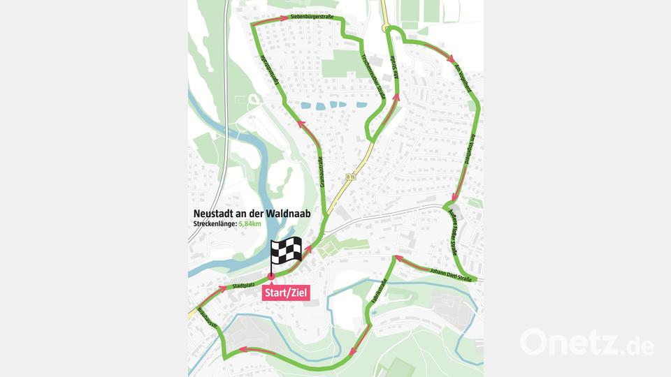 Das die Strecke des Nofi-Laufs, der am 8. Mai 2024 in Neustadt/WN stattfindet. Grafik: Gube, Marina