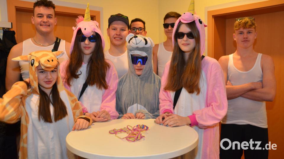Einhörner, eine Giraffe und ein Pandabär verbanden sich mit den KLJB-Burschen bei der Faschingsveranstaltung im Pfarrheim. Bild: dob