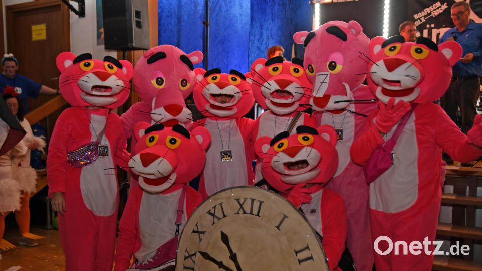 Sieger bei der Maskenprämierung: Die Gruppe der &quot;rosaroten Panther&quot;. Bild: Gebert