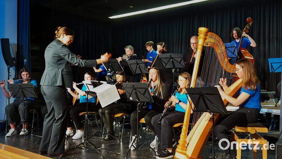 Beim &quot;Carolan Tune&quot; ist die Harfe von Pia Pfeiffer ein Novum beim Auftritt des OGO-Orchesters unter Leitung von Katrin Schäufl. Bild: lg