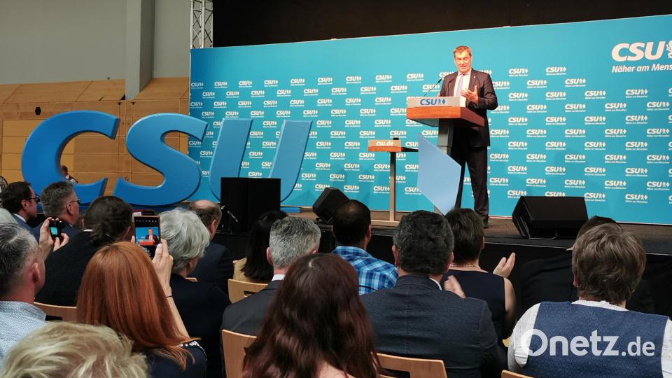 Die Ansprache des CSU-Parteivorsitzenden Markus Söder bildet den Mittelpunkt des CSU-Ehrenamtsempfangs. Bild: Portner