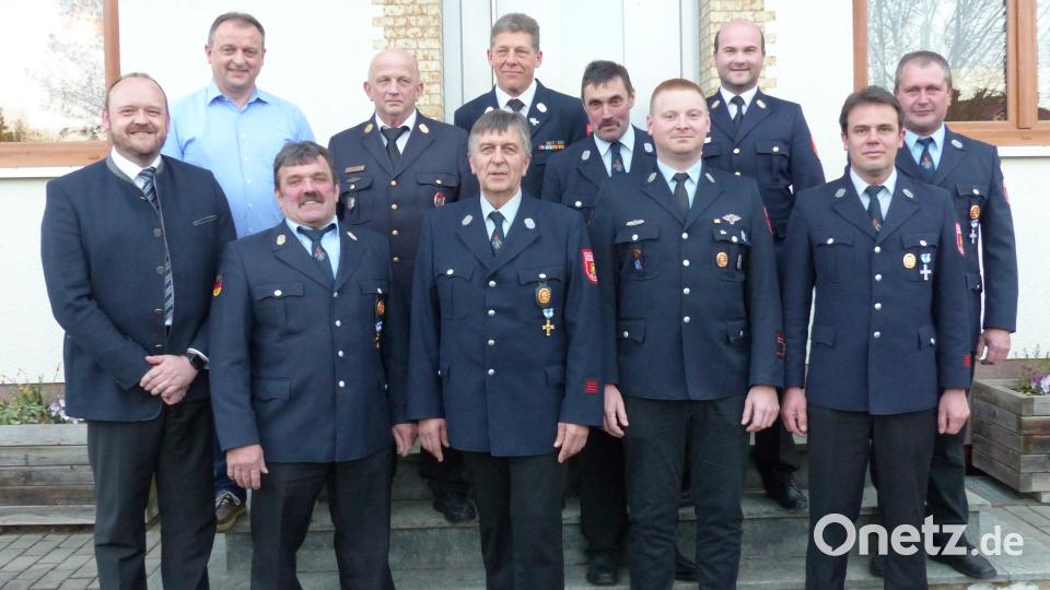 Die Geehrten von der Döllnitzer Wehr mit den Ehrengästen Bild: sl