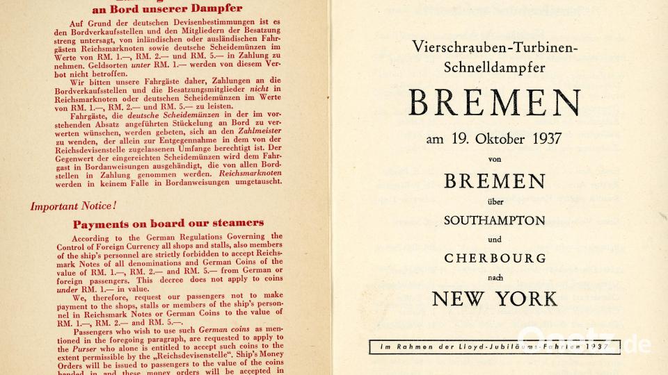 Die Liste der Passagiere der SS Bremen, auf diesem Schiff flüchtete Robert Kupfer in die USA. Bild: Familienarchiv Kupfer