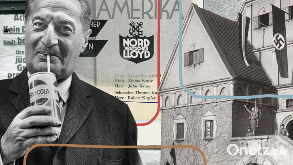 Robert Kupfer (links) konnte mit einem Schiff der Norddeutschen Lloyd-Reederei in die USA fliehen. Bildmontage: Gold/Carmen Jaspersen/dpa/Stadtarchiv Weiden/Familienarchiv Kupfer