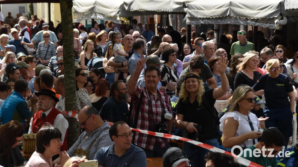 Zahlreiche Vereine und Bürger begleiteten die Maibaumaufstellung. Bild: hcz