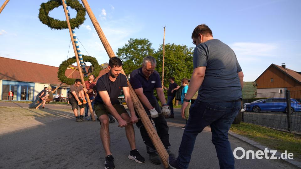 Das Maibaumaufstellen in Albersrieth ist stets ein wahres Dorfereignis. Bild: Franz Völkl/exb