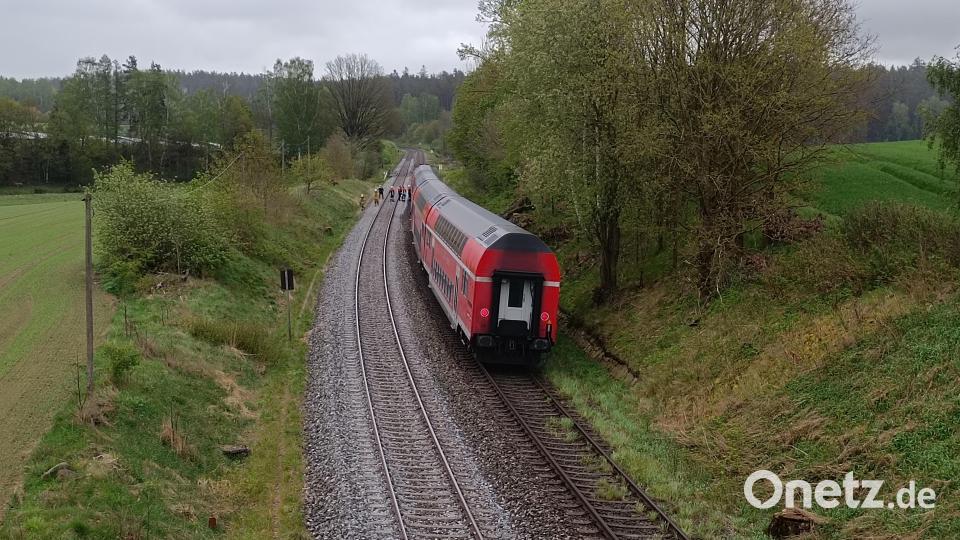 Am Freitagvormittag gab es einen Brand auf der Bahnstrecke zwischen Weiden und Marktredwitz. Der Zug, besetzt mit 50 bis 60 Personen, stoppte bei Reuth bei Erbendorf. Ein technischer Defekt löste einen Brand in der Lok des Zugs aus. Bild: nic