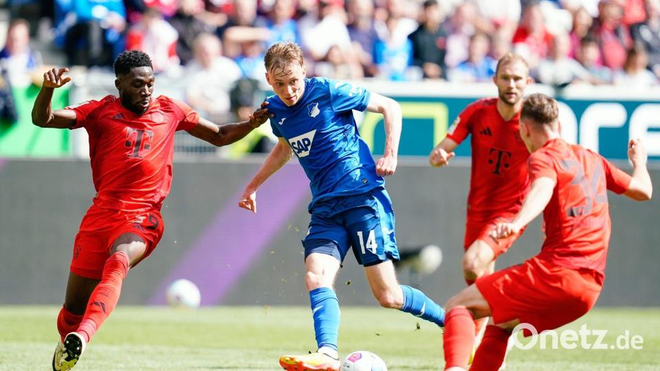 Sinnbild der Saison: Der Rekordmeister patzt bei der TSG Hoffenheim um EM-Fahrer Maximilian Beier. Bild: Uwe Anspach/dpa