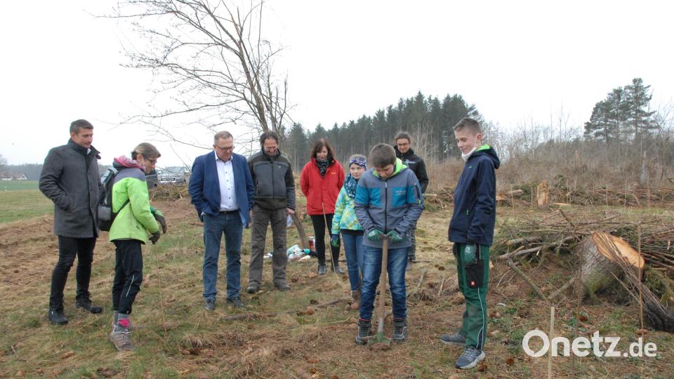 Jedes Jahr ist Pflanzzeit für den Klimaschutz. Bastian und Tobias erklärten fachmännisch, wie man Bäume richtig pflanzt. Bild: pop
