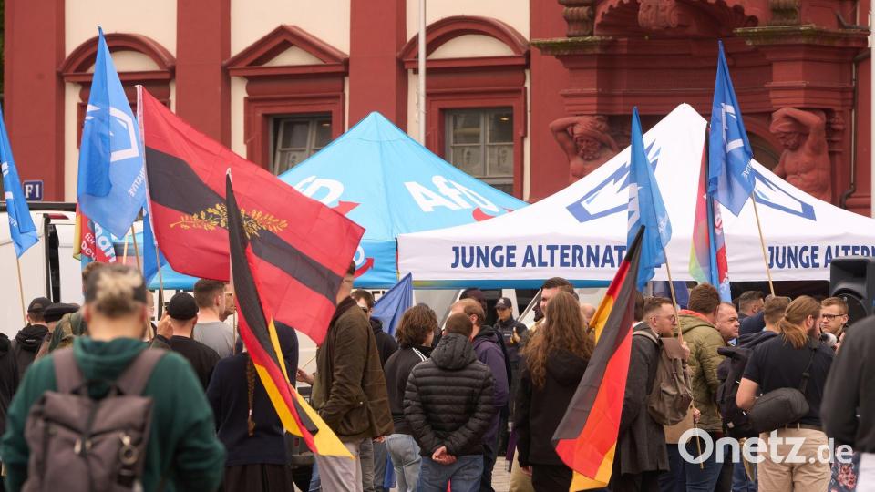 Auf dem Mannheimer Marktplatz findet auch eine Kundgebung der Jungen Alternative statt. Bild: Thomas Frey/dpa